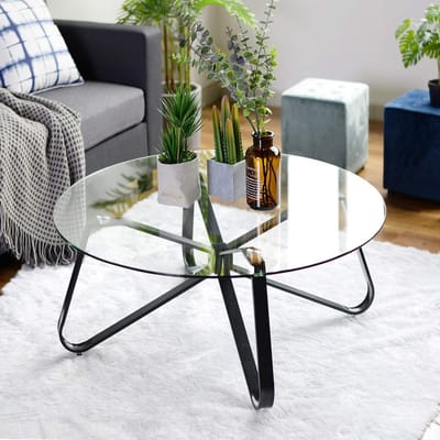 Ronde Salontafel - Middenstuk Sofa - Woonkamer Inrichten - Gehard Glas - 80cm Doorsnee - Zwart
