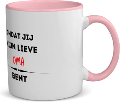 Akyol - omdat jij mijn lieve oma bent koffiemok - theemok - roze - Oma - de liefste oma - verjaardag - cadeautje voor oma - kado - geschenk - 350 ML inhoud