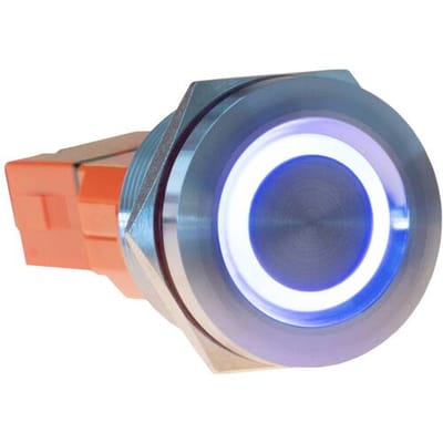 Joy-it 22T-02 22T-02 Toetsschakelaar 24 V 2 A 1x aan/uit Continu Rood, Blauw (Ø x l) 25 mm x 22.7 mm IK10, IP68 1 stuk(s)