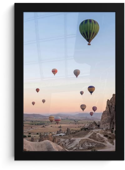 Poster in lijst - Fotolijst 20x30 cm - Posters - Luchtballonnen - Rotsen - Zonsopgang - Posterlijst zwart - Decoratie - Wanddecoratie woonkamer - Muurdecoratie slaapkamer