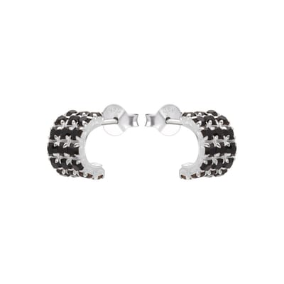 WeLoveSilver - oorstekers zilver - halve cirkel - zwarte kristallen