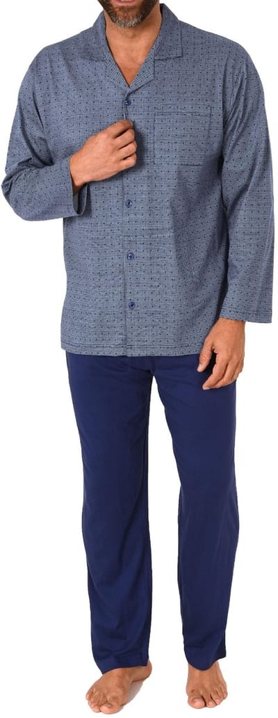 Herenpyjama met lange mouwen en doorknoopsluiting, ook in oversizes