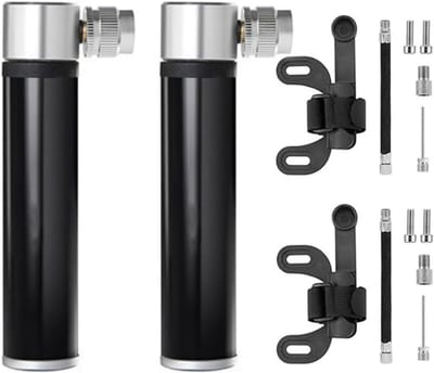 Draagbare mini fietspomp set, 120 psi hoge druk luchtpomp voor mountainbikes en BMX, geschikt voor Presta en Schrader ventielen, aluminium ontwerp