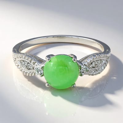 Cavill - Zilveren ring 925 Sterling - Keizerlijk chrysopraas 0,76 ct & witte topaas 0,055 ct - Handgemaakt elegant groen dames sieraad maat 17