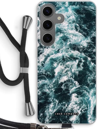 Case Company® - Hoesje met koord geschikt voor Samsung Galaxy S24 hoesje met Koord - Zee golf - Telefoonhoesje met Zwart Koord - Bescherming aan alle Kanten en Over de Schermrand