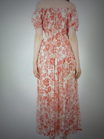 Lange dames jurk Claudine-gebloemd motief-rood wit-Maat S/M-strandjurk-zomerjurk