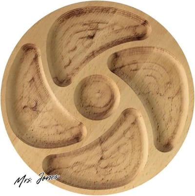 Mrs. Jones Serveerplaat van natuurlijk hout met 5 gedeelde vakken voor voorgerechten kaas en snacks - Houten cheeseboard voor vlees en kaas - Kaasplank 28 cm .