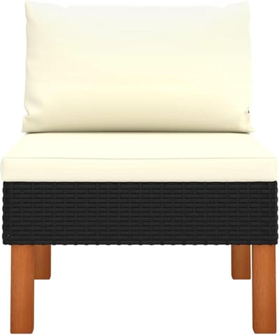 Middenbank Polyrotan - Buitenbank Loungebank - Ontspannen Buiten - Acaciahouten Tafelblad - 60x64x67 cm - Zwart