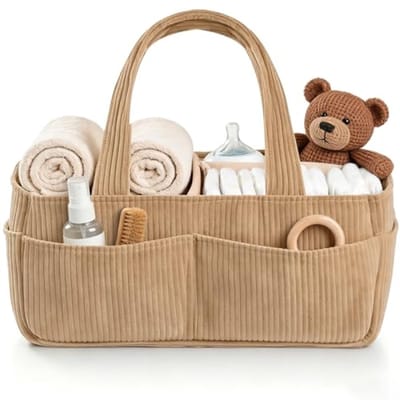PromoHome Verkleedtafel-organizer, Draagbare Luierorganizer met Verwisselbare Vakken, Multifunctionele Opbergdoos voor Luiers en Babyspullen, Khaki