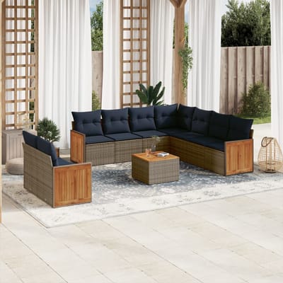 vidaXL - 10-delige - tuinbankset - met - kussens, - grijs - polyrotan