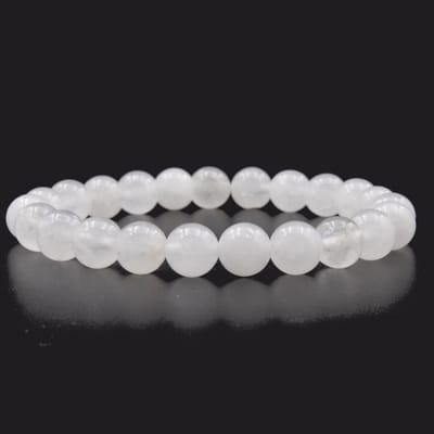 Bixorp Gems Witte Jade Edelsteen Armband - Gepolijste Natuursteen Kralenarmband - 18cm