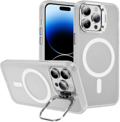 Hoesje Geschikt voor Apple iPhone 14 Pro - Compatibel met MagSafe & Qi2 - Back Cover met Standaard - Camera Kickstand - Transparant