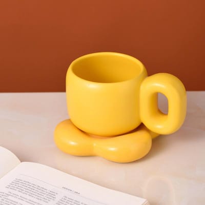 Leuke Waterbeker Dikke Beker Keramische Mok Creatieve Grote Ring Handvat Couple Koffiekop Schotel Kantoor Waterbeker 501-600ml