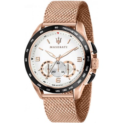 Maserati Traguardo Wit Metaal Rosé Goud Heren Quartz Chronograaf R8873612011 wit