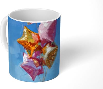 Mok - Koffiemok - Ballonnen - Goud - Stervorm - Roze - Mokken - 350 ML - Beker - Koffiemokken - Theemok