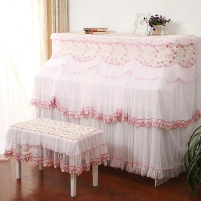 Europees Kant Geborduurd Piano Hoes Kruk Hoes Klein Fris Dubbellaags Dunne Gaas Dubbel Gordijn Piano Stofdoek Stool cover58x38cm