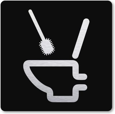 Pictogram WC schoonmaken - pictogrammen - zwart -  deurbordje - 10 x 10 cm - zelfklevend - vierkant