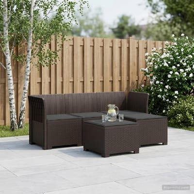 vidaXL - 4-Zitter - Tuin - Sofa - met - Kussens - Rattan - Look - PP - Bruin