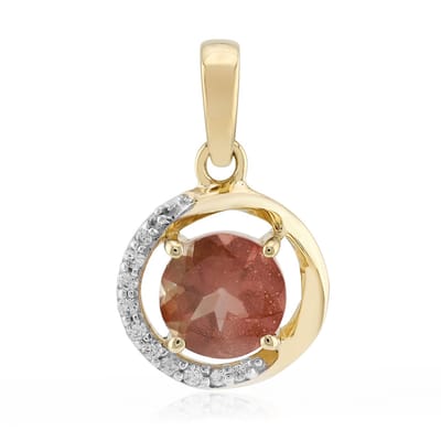 Cavill - Gouden Hanger 9K Geelgoud met 0,697 ct Oregon Zonnesteen en 11 Tanzaanse Zirkonia's - Ronde Elegante Luxe Sieraad Vrouw