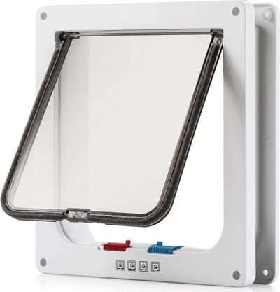 PolkaHome Middelgrote kattenluikdeur met 4-wegslot (19,1 x 19,8 cm), magnetische huisdierdeurset, wit