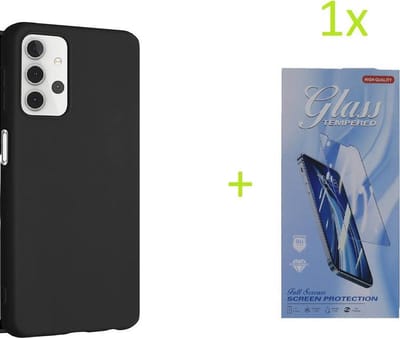 Soft Back Cover Hoesje Geschikt voor: Samsung Galaxy A32 5G TPU Silicone rubberen hoesje + 1x Tempered screenprotector - zwart