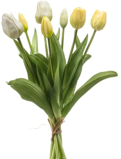 Emerald - Kunstbloem Tulp Bundel 40cm Wit/geel - Kunstplant voor binnen