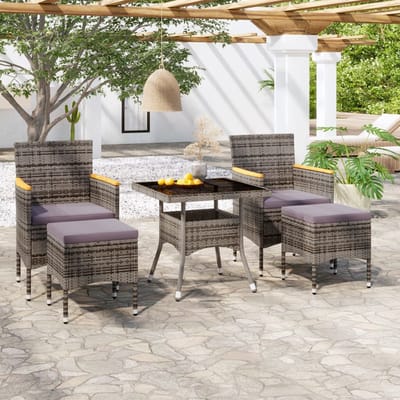 vidaXL - 5-delige - Tuinset - poly - rattan - en - gehard - glas - grijs