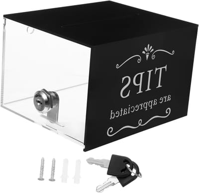 Transparante Spaarpot - Geldcontainer Fooien - Geld Inzamelen - Afgesloten Structuur - 15 x 12.5 x 10 cm - Zwart