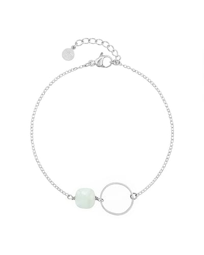 Mint15 Armband 'Infinity' Ring met vierkante steen - Mint Amazoniet - Zilverkleur RVS/Stainless Steel