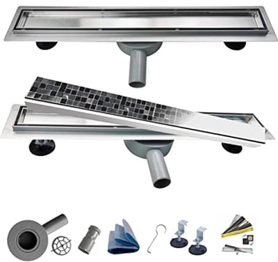 Vloerverwarming 2-in-1 lineaire roestvrijstalen bodemafvoer, supervlak, complete set voor badkamer met douchegoot, 90 cm, zilver
