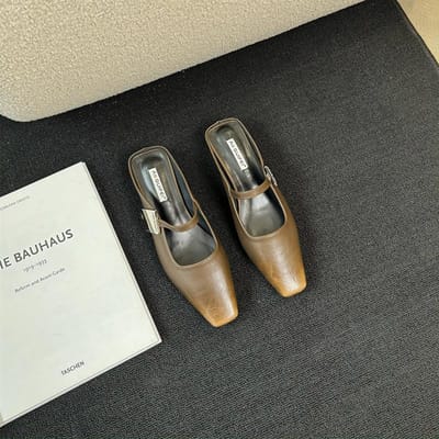 Vintage Lente Zomer Lage Hak Dames Muilen Slippers Mode Ondiep Instap Jurk Dames Vierkante Neus Schuifschoenen 35