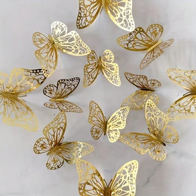 12 Pièces d'Autocollants Décoratifs, Autocollants Réalistes, Convient pour la Décoration du Salon de la Maison, Mur, Réfrigérateur et Armoire golden