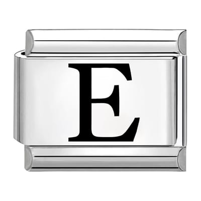 Quiges - Schakel - Bedel - 9mm - charms - Laser alfabet - letter E - Geschikt voor - armband - Schakelarmband - italy bedels armband