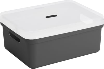 Sunware opbergbox mand kist - 24 liter - antraciet - kunststof - met transparante deksel - 45 x 35 x 18 cm - Sigma serie