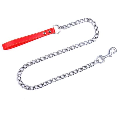 Huisdier Hond Uitlaten Trainingsketting Puppy Lijn met PU Lederen Handvat(Rood 2mm*120cm) Red gray
