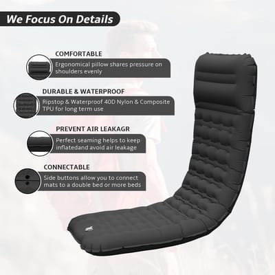 12 cm extra dikke zelfopblazende isomat met geïntegreerde voetpomp - Compact en licht - Ideaal voor wandelen, reizen en backpacken - Geschikt voor tenten (zwart)