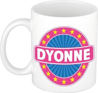 Bellatio Decorations - Dyonne voornaam - koffiemok - beker - wit/roze - 300 ml - Cadeau - Dames - Collega - Moederdag - Verjaardag