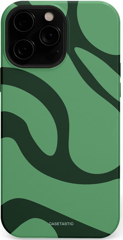 Casetastic hoesje geschikt voor Apple iPhone 13 Pro Max - MagSafe - Dubbellaagse bescherming - Khakigroene Bos Blobs - Fashion Case - Saliegroen Donkergrijs
