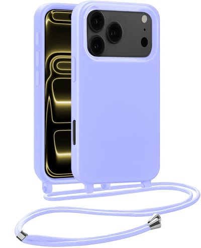 Hoesje Geschikt voor iPhone 17 Pro Hoesje Met Koord Siliconen Case - Hoes Geschikt voor iPhone 17 Pro Backcover Met Afneembaar Koord - Lila