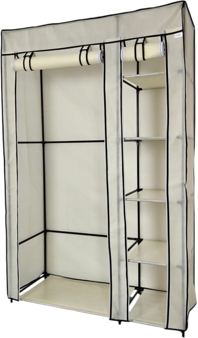 Lendo Online Opvouwbare Kledingkast Garderobekast met ophangrails Opbergkast Campingkast Kampeerkast 108x44x166cm Crème