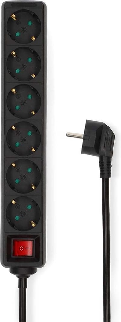 Nedis Stekkerdoos - Randaarde stekker / Type F (CEE 7/7) - 6-wegs - 3.00 m - 3680 W - 16 A - Aan/uit knop - Zwart