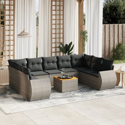 vidaXL - 10-delige - Loungeset - met - kussens - poly - rattan - grijs