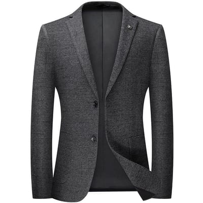 Herfst Dikke Wol Pied-de-poule Elastisch Strijkarm Pak voor Heren Slim en Casual 4XL gray