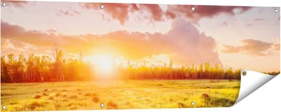 Gards Tuinposter Zonsopkomst in het Veld - 150x50 cm - Tuindoek - Tuindecoratie - Wanddecoratie buiten - Tuinschilderij