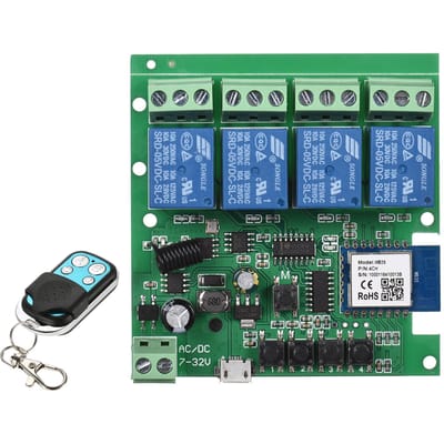 Tuya WiFi + BT 433Mhz télécommande intelligente commutateur sans fil Module universel 4ch DC 5V commutateur Wifi with metal remote vert foncé