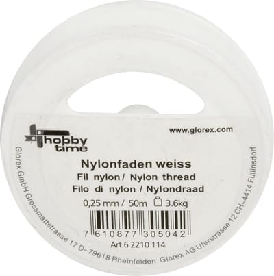 Glorex hobby Nylon draad - wit - 0.25 mm x 50 meter