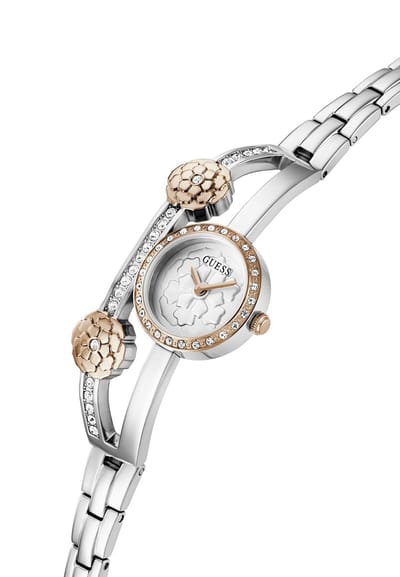 Guess Chloe Kwarts Analoog Horloge Zilverkleurig En Roségoudkleurig Kast Gemaakt Van 100% Roestvrij Staal En Een Armband Van 100% Roestvrij Staal 20.5 GW0756L1, GW0756L2, GW0756L3