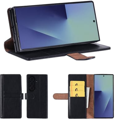 Hoesje Geschikt voor Samsung Galaxy Fold 7 Hoesje Zwart - met Pasjeshouder – bookcase Portemonnee - Walletcase - Portemonneehoes