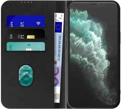 Geschikt voor iPhone 11 Pro Max Telefoonhoesje Zwart Kunstleer Met Magnetische Sluiting - Portemonnee BookCase Met Pasjeshouder - ProtX