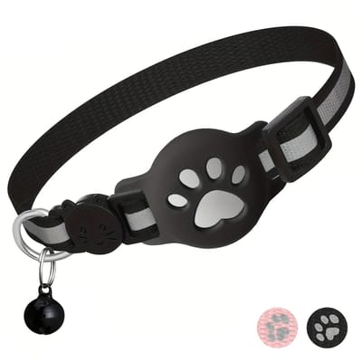 AirTag Kattenhalsband met Bel - Reflecterend & Breakaway Veiligheidsontwerp - Verstelbaar - Geschikt voor Kittens en Volwassen Katten - Zwart